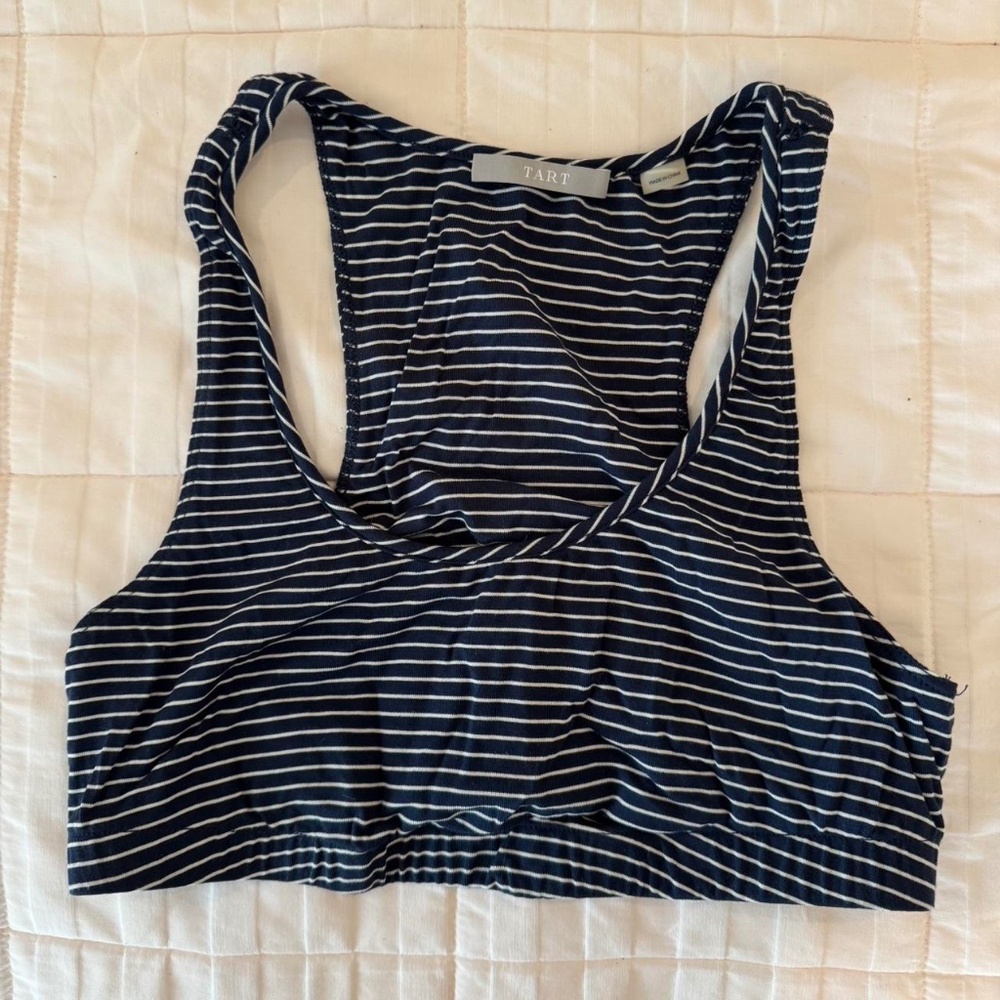 Tart Navy and White Striped Sports Bra